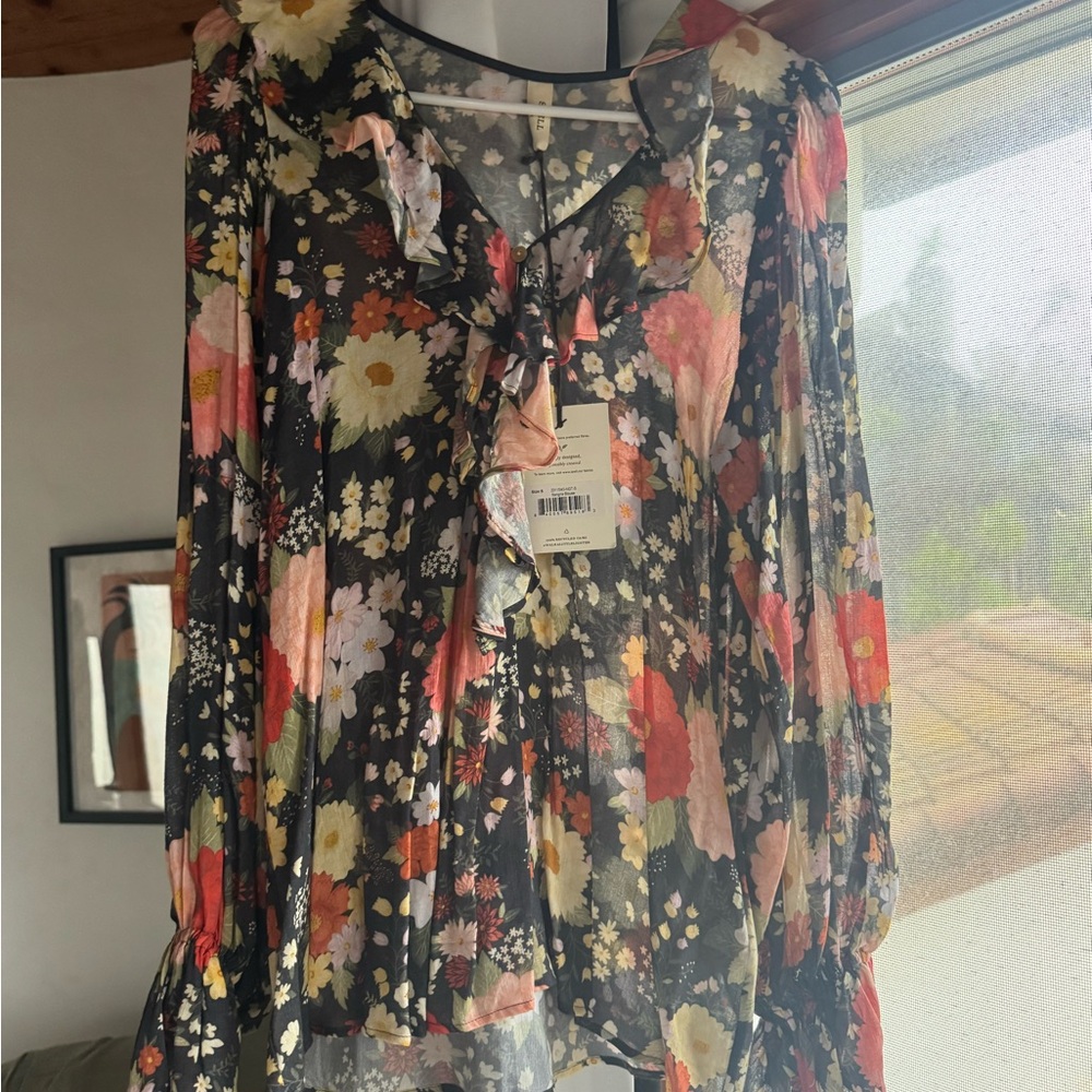 Spell Floral Chiffon Blouse - Black and Multicolor